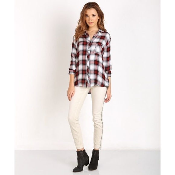 Anthropologie Ash and Ember Button Down front Shirt Plaid Flannel Size XS - Picture 10 of 16